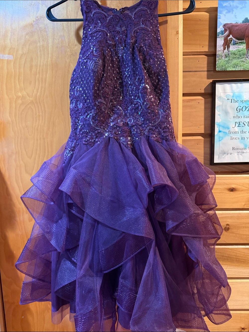 JJs House Purple Beaded Ruffle Formal Dress